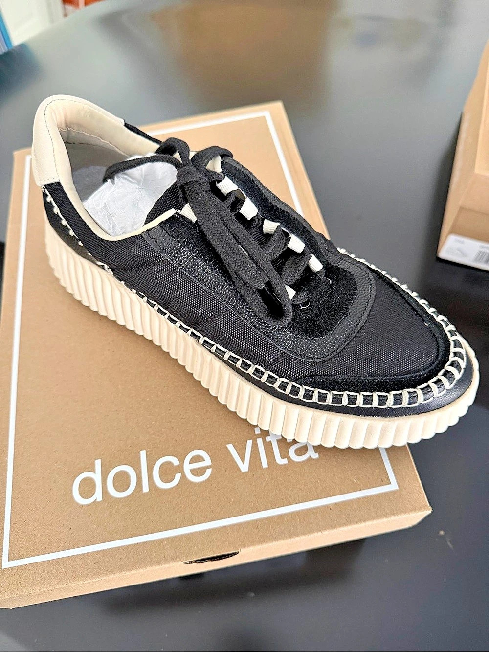 Dolce Vita Dolen Nylon Sneaker Black & Cream NWT